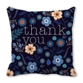 Floral dark blue pillowcase with white thank you print in soft peach skin fabric - Dark Blue Floral Thank You (9) / 18x18 Inch