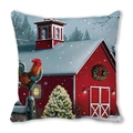 Christmas pillow cover with red barn and winter rooster print on peach skin fabric - Red Barn Countryside Holiday (33)