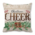 Kerst kussenhoes met Christmas Cheer print, dennentakken en bessen op creme stof - Gouden Glitters Christmas Cheer (37)