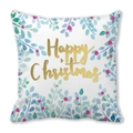 Kussensloop met kerstkrans in aquarel en gouden Happy Christmas tekst op wit stof - Aquarelbladeren Happy Christmas (39)