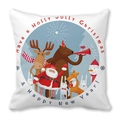 Close-up of Christmas pillowcase featuring cartoon animals and festive holiday greeting - Christmas Animal Cartoon Characters (12) / 18x18 Inch