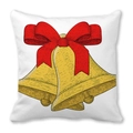 Close-up of golden bell and red bow print on square peach skin pillowcase fabric - Gold Bell Ribbon Style (3) / 45x45cm