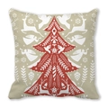 Christmas pillow cover featuring red tree and white reindeer on beige fabric background - Vintage Red Tree Paper-Cut Style (26)