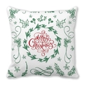 Merry Christmas pattern on white peach skin pillowcase with green holly and red berries - Nordic Plant Merry Christmas Style (7) / 45x45cm