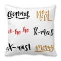 Detail of Christmas pillowcase with festive red and black artistic holiday typography - Multilingual Christmas Typography (17) / 18x18 Inch