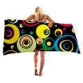 Thick beach towel with colorful geometric nested rings on a black background - Black Nested Circles (7)