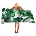 Thick beach towel featuring tropical green monstera leaves and palm prints on white - Tropical Monstera Style (2)
