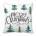 Detail of Christmas pillowcase with watercolor evergreen tree and Merry Christmas text - 18x18 Inch / Watercolor Evergreen Merry Christmas Style (36)