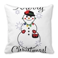 Housse de coussin bonhomme de neige Joyeux Noël en peau de pêche pour décor de fête - 45x45cm / Bonhomme de Neige avec Collier d'Ampoules (15)