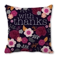Dark purple cushion cover featuring with thanks text and floral rose patterns - Dark Purple Floral With Thanks (10) / 18x18 Inch