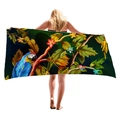 Thick microfiber beach towel with tropical macaw parrot and floral rainforest prints - Tropical Rainforest Parrot Style (5)