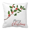Detail of Christmas pillowcase with holly berry print and Merry Christmas text - 18x18 Inch / Holly Berry Red Greeting Style (24)