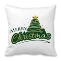 Close-up of peach skin fabric cushion cover with Christmas tree and gold star print - 18x18 Inch / Green Gradient Christmas Tree Style (22)