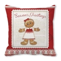 Christmas pillowcase featuring festive gingerbread girl pattern and recipe on red fabric - Standard Square (45*45cm) / Gingerbread Girl Red Distressed Style (18)