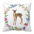 Detail of Christmas peach skin cushion cover with watercolor deer and floral wreath design - 18x18 Inch / Watercolor Wreath Fawn Style (40)