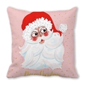 Close-up of pink peach skin fabric featuring Santa Claus print and Merry Christmas text - 18x18 Inch / 13
