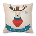 Detailweergave van cartoon rendierprint op kussensloop met de tekst Merry Christmas - Rendier met Hoge Hoed (5) / 45x45cm