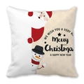Detail of Santa and snowman print on a festive peach skin fabric Christmas pillow case - 18x18 Inch / 4