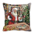 Square peach skin pillowcase featuring artistic Santa Claus and Christmas tree oil painting - 18x18 Inch / 17