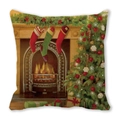 Detailed close-up of Christmas pillowcase featuring a cozy fireplace and festive socks - 18x18 Inch / 27