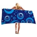 Dark blue beach towel featuring light blue concentric geometric circles and dot patterns - Dark/Light Blue Dots (8)