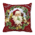 Close-up of vintage Santa Claus print on red peach skin fabric cushion cover - 18x18 Inch / 23