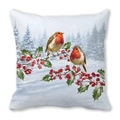 Winter robin birds and red berries print on peach skin pillowcase with snow scene - Two Robins and Snowy Pine Forest Style (14)