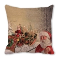 Detailed view of Santa and skeleton gothic print on soft peach skin pillowcase - 18x18 Inch / 35