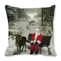 Close-up of Santa Claus and forest animals print on a square velvet pillowcase - 18x18 Inch / 25