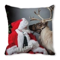 Detailed macro view of square Santa and reindeer print on soft peach skin fabric - 18x18 Inch / 24