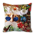 Detail of Christmas pillowcase with Santa wearing blue snowflake sunglasses and red flowers - 18x18 Inch / 33