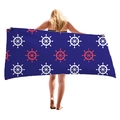 Thick beach towel featuring navy blue background with white and red helm patterns - White Red Rudder Pattern / 150x75cm