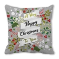 Light grey Merry Christmas pillowcase with red holly berries and green botanical print - Light Grey Happy Christmas Berry (11) / 18x18 Inch