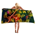 Floral microfiber beach towel featuring vibrant red berries and autumn maple leaf prints - Autumn Berry And Maple Leaf Style (6)