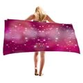 Pink and purple gradient beach towel with starry night sky pattern held by a model - Pink Purple Gradient Star (4)