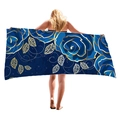 Thick beach towel with blue roses and golden leaves on a navy blue background - Blue Base Rose Floral (9)
