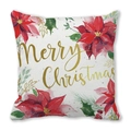 Funda de cojín de piel de melocotón con flor de Pascua y texto dorado Merry Christmas - Flor de Pascua Merry Christmas (4)