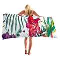 Thick beach towel with red lilies and tropical green leaves on white background - Red Lily And Purple Orchid (5)