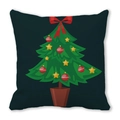 Weihnachtskissenbezug mit Tannenbaum-Druck und roten Schleifen auf dunklem Grund - Eingetopfter Weihnachtsbaum Stil (35)
