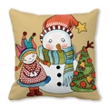 Housse de coussin de Noël avec bonhomme de neige et petite fille en peau de pêche - 45x45cm / Fille et Bonhomme de Neige (17)