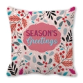 Christmas peach skin pillowcase with holly berry print and Season's Greetings text - Season's Greetings Print (12) / 18x18 Inch