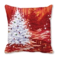 Minimalist peach skin pillowcase with white Christmas tree on bright red background - Red Forest Background White Tree (34)