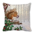 Winter squirrel and holly print on peach skin pillowcase for seasonal home decor - Red Squirrel with Holly Berries Style (20)