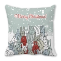 Detail van vierkante kerstkussensloop met konijnenillustraties en de tekst Merry Christmas - Kerst Konijnen Patroon (款式-1)