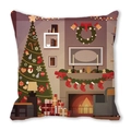 Detail of Christmas pillowcase featuring festive fireplace and decorated tree illustration - Style 13 (Christmas Tree/Fireplace)
