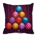 Funda de cojín de piel de melocotón púrpura con adornos de Navidad y texto Merry - Base Púrpura Profundo Estampado de Árbol de Bolas (38)