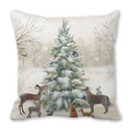 Christmas deer and forest animal print pillow case on soft peach skin fabric - Christmas Tree and Animals Style (18)