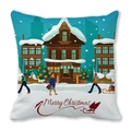 Detailed view of Merry Christmas print on soft peach skin fabric festive pillowcase - Style 6 (Snowy Town/Merry Christmas)
