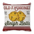 Square Christmas pillow case with golden sleigh bells and red vintage stripes design - Standard Square (45*45cm) / Gold Sleigh Bells White Wood Grain Style (26)
