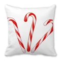 Christmas cushion cover with red and white candy cane print on white peach skin fabric - Three Candy Canes Style (2) / 45x45cm